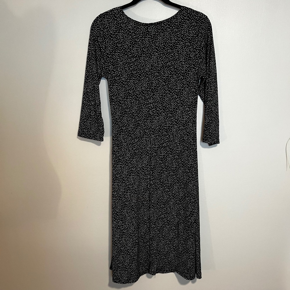 one clothing Black White Polka Dot Ruched Wrap Midi Dress Womens L - Picture 2 of 9